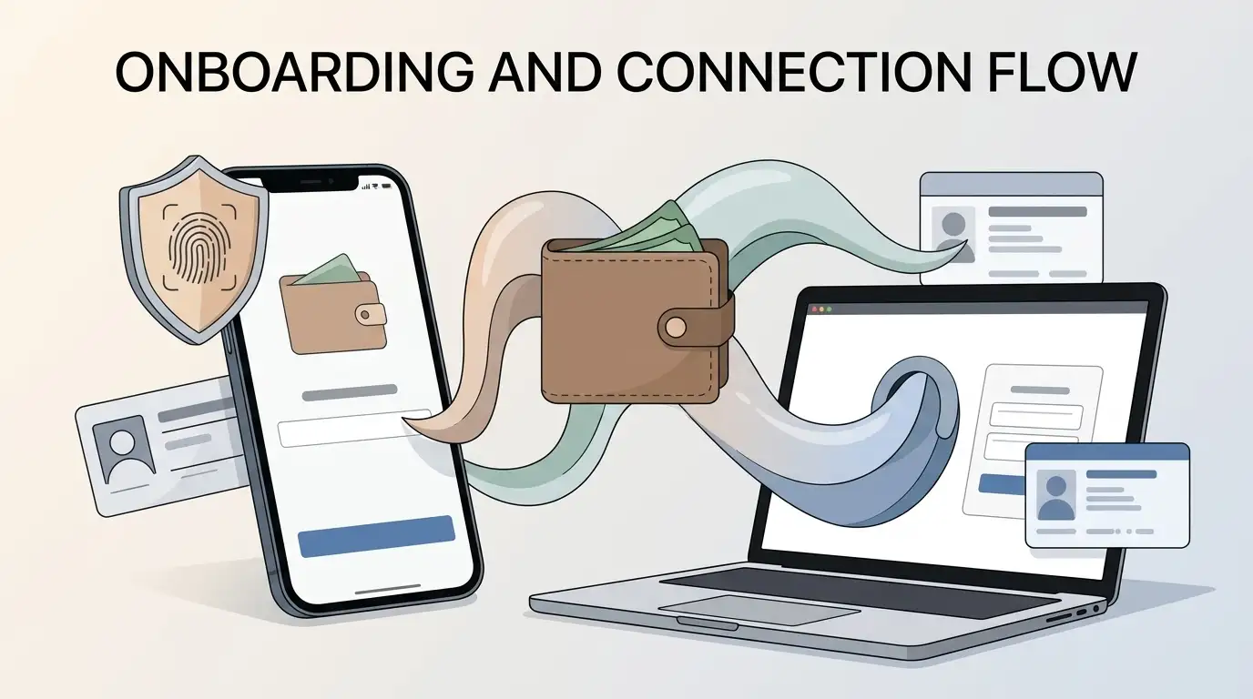 Account and crypto wallet onboarding scene on desktop and mobile devices