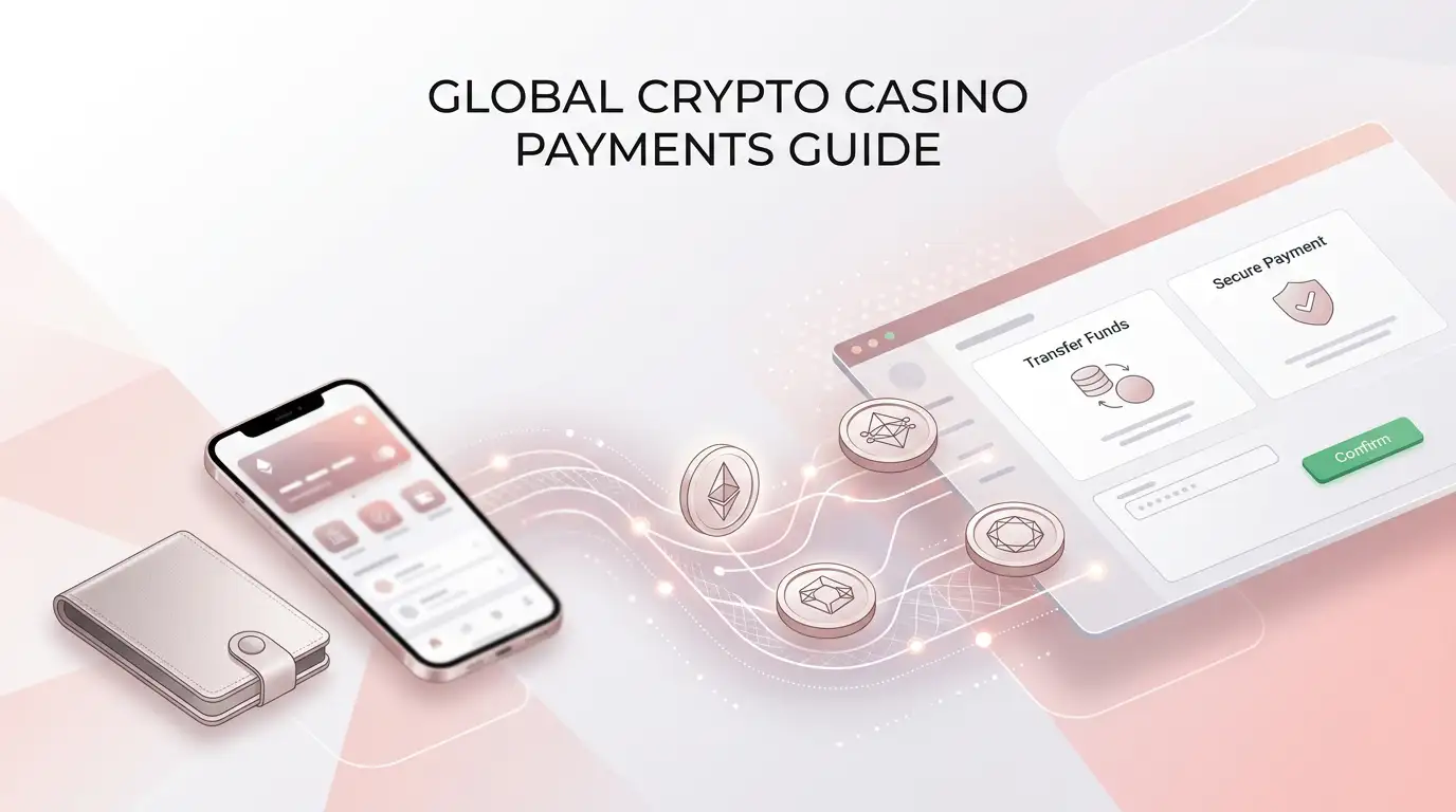 Crypto wallet paths connecting several blockchain networks to a casino payment screen